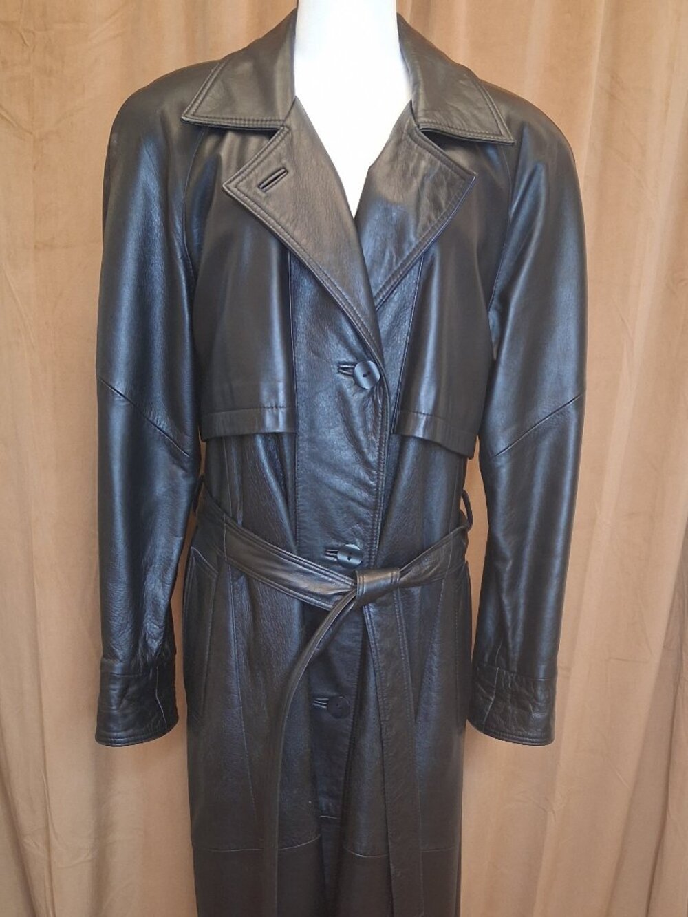 Vintage La Pelle - Black Leather Trench Coat Size L